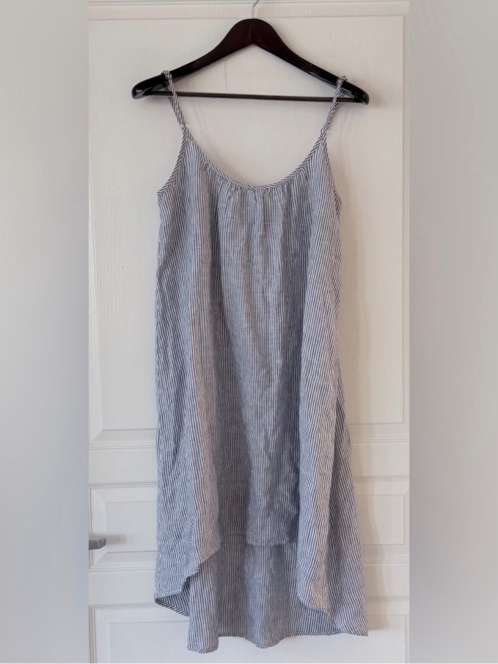 Light Blue Striped Linen Slip Dress